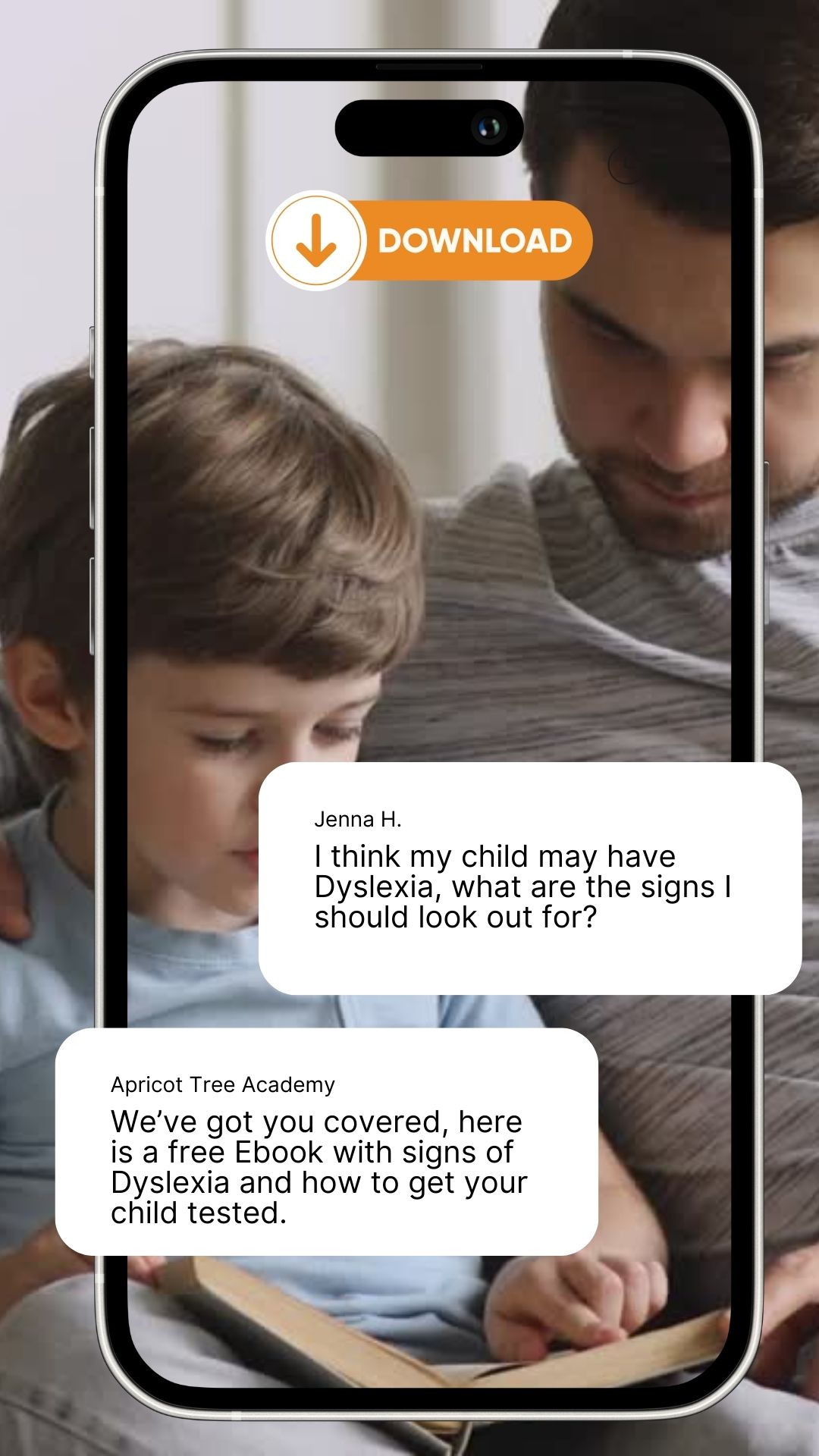 A parent and child reading together while chatting about the signs of dyslexia